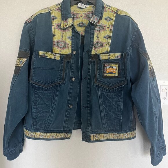 Code Zero Bomber Jean Jacket w Southwestern Design - Women's Large - Picture 1 of 5